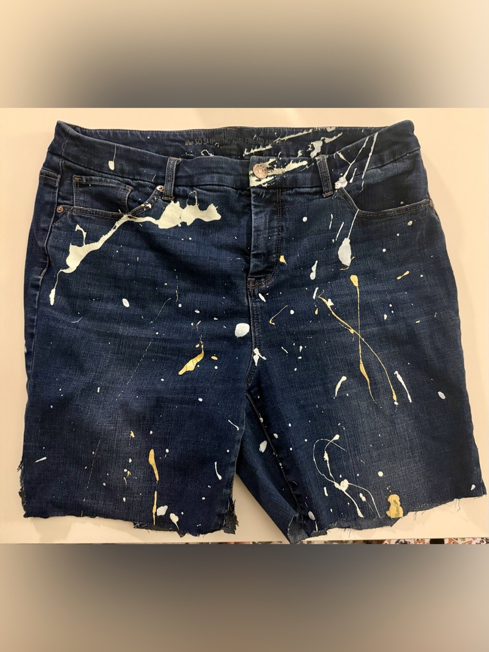 Indigo Jean Shorts Handmade Paint-Splatter size U.S. 12 or Chico’s 2